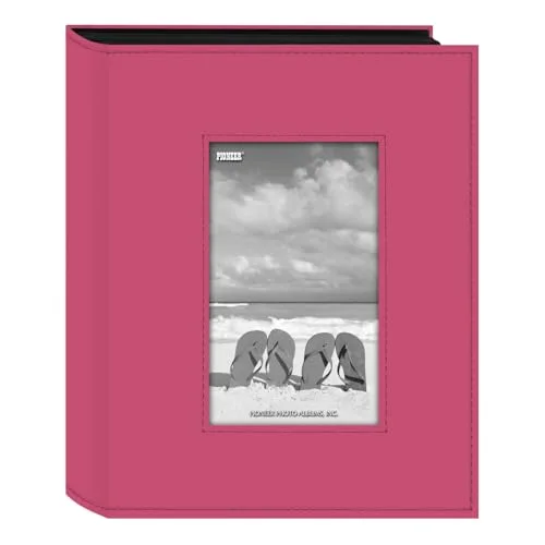 Sewn Leatherette Frame Photo Album, Bright Pink