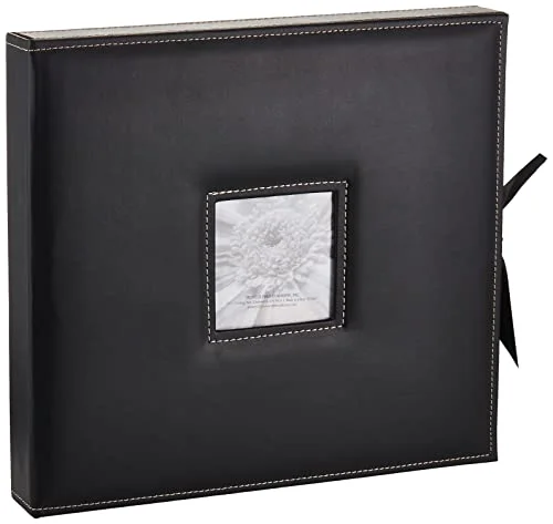 12x12 D-Ring Sewn Leatherette Scrapbook Box, Black