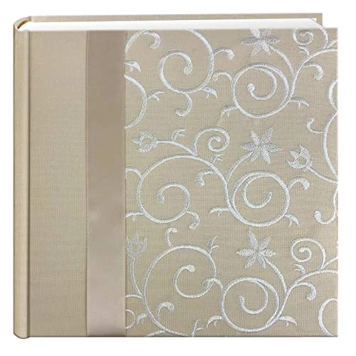 Embroidered Scroll Ribbon Trimmed Fabric Cover Photo Album, on