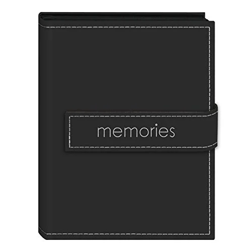 Embroidered Strap Sewn Leatherette Mini Album, 36 pockets, Black (EXP-46/BKM)