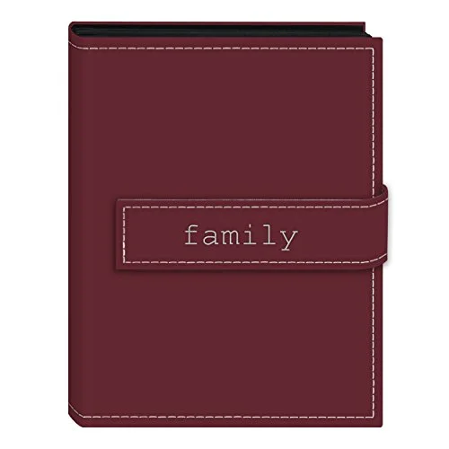 Embroidered Strap Sewn Leatherette Mini Album, 36 pockets, Burgundy (EXP-46/BF)
