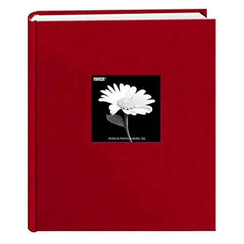 Fabric Frame Cover Photo Album, 200 pockets, 5x7, Clear,Red