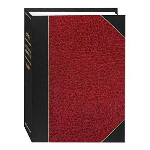 Ledger Style Leatherette Album, 50 pockets, 5x7, Red and black