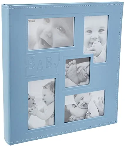Collage Frame Embossed "Baby" Sewn Leatherette Cover Photo Album, 4x6, 240 Photos, Baby, Blue