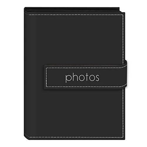 Embroidered Strap Sewn Leatherette Mini Album, 36 pockets, 5x7, Black (EXP-57/BKP)