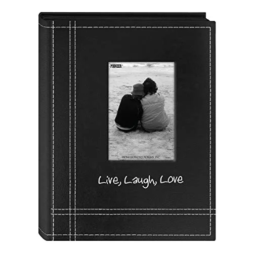 LLL46 "Live, Laugh, Love" Embroidered Frame Cover Sewn Leatherette Mini Photo Album