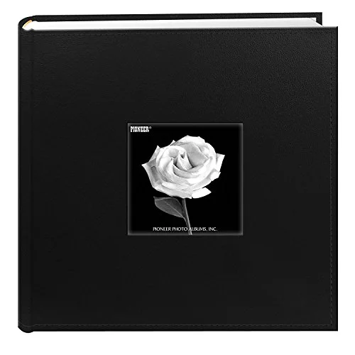 Sewn Leatherette Frame Cover Photo Album, 200 pockets, Black