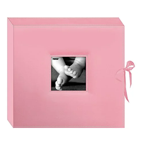 12x12 D-Ring Sewn Leatherette Scrapbook Box, Baby Pink