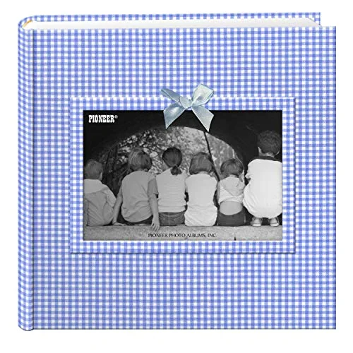 200-Pocket Gingham Fabric Frame Cover Photo Album for 4x6 Prints, Blue