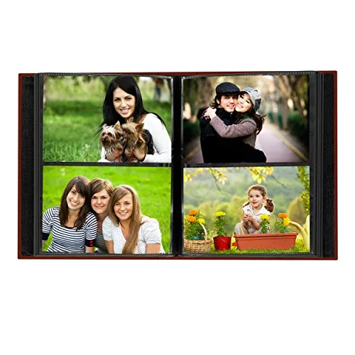 208-Pocket Sewn Leatherette Photo Album with Silvertone Metal I.D. Plate for 4x6 Prints, Bright Red, photo 4