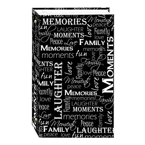 3-Ring Pocket Photo Album, 300 pockets, Black and White Words