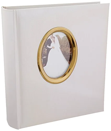 Bound Wedding Photo Album White with Gold Oval Framed Cover, holds 200 4x6 Pictures