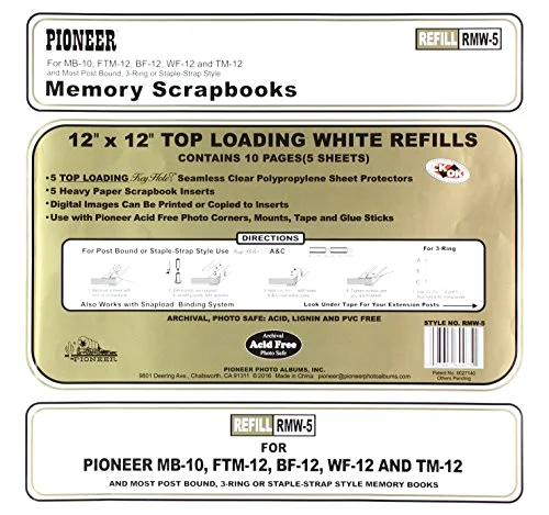 Bund Top Loading Page Protectors with Inserts, , 5-Pack, White, 12x12