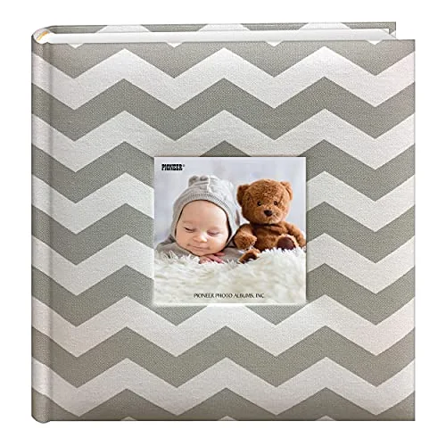 Chevron Fabric Frame Cover Photo Album, 200 pockets, Gray (DA-200CHEVB/GR)