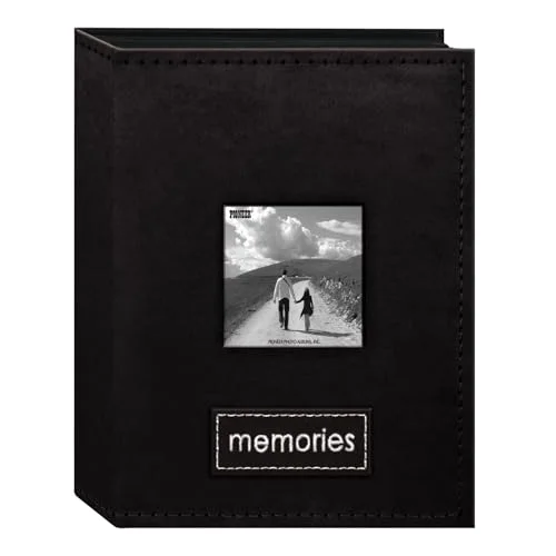 Embroidered Patch Faux Suede Album, 100 pockets, Black