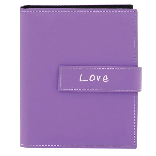 Embroidered Strap Sewn Leatherette Mini Album, 36 pockets, 5x7, Lavender (EXP-57/LL)