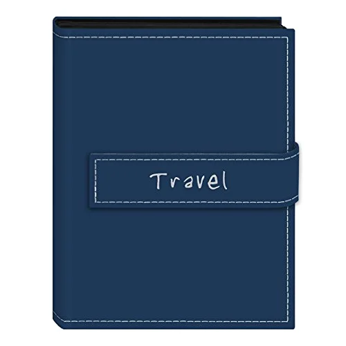 Embroidered Strap Sewn Leatherette Mini Album, 36 pockets, Blue (EXP-46/BT)