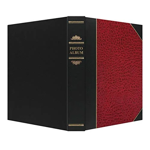 Ledger Style Leatherette Album, 50 pockets, 5x7, Red and black, photo 2