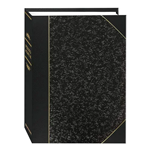 Ledger Style Leatherette Album, 50 pockets, 5x7, Silver Marble and Black
