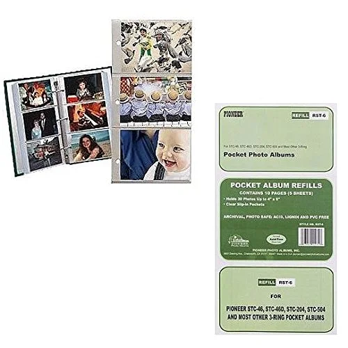 Refill Pages for 3-Ring Photo Albums, holds 4x6 Photos Pages.