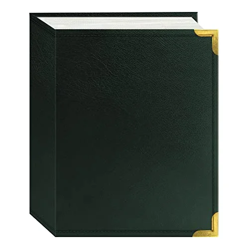 Sewn Leatherette Album with Brass Corners, 100 pockets, Green