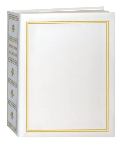 Book Style Bound Photo Album with Gold Accents, holds 208 4x6 Photos, 2 Per Page, White