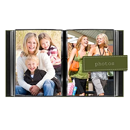 Embroidered Strap Sewn Leatherette Mini Album, 36 pockets, 5x7, Sage Green, photo 3