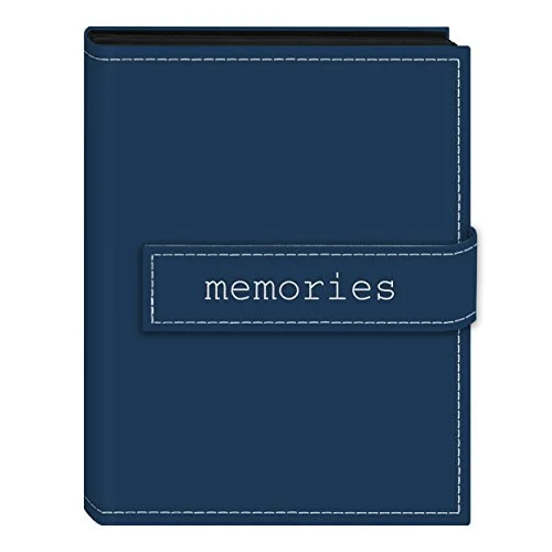 Embroidered Strap Sewn Leatherette Mini Album, 36 pockets, Blue (EXP-46/BM)