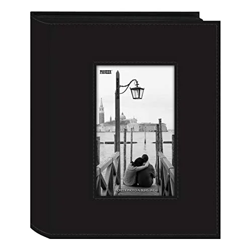 200-Pocket Sewn Leatherette Frame Cover Photo Album, Black