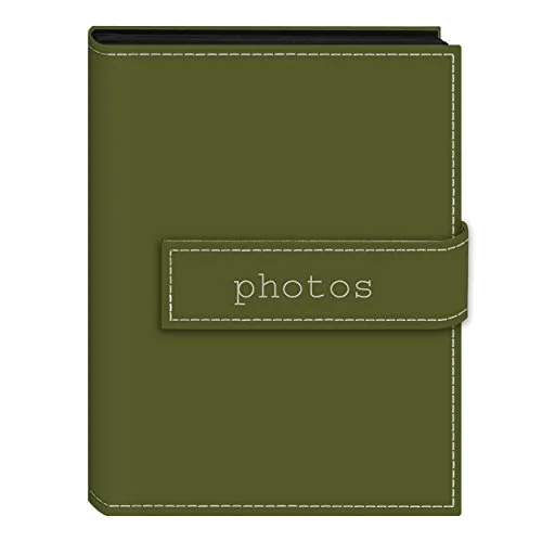 Embroidered Strap Sewn Leatherette Mini Album, 36 pockets, 5x7, Sage Green