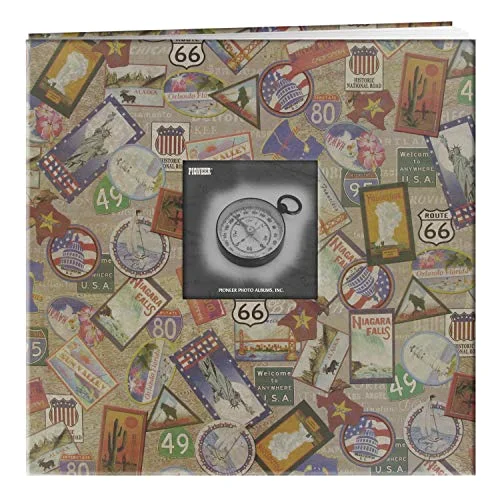 Post-Bound Fabric Frame Memory Book, 12x12, Travel Stickers, 10 prints