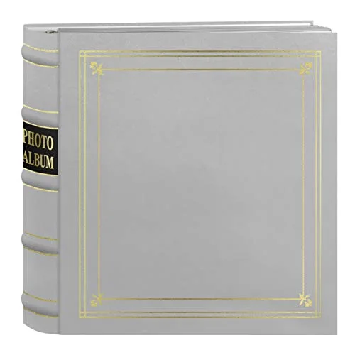Ring Bound Bonded Leather Album with Gold Accents, 200 pockets, White,Gold