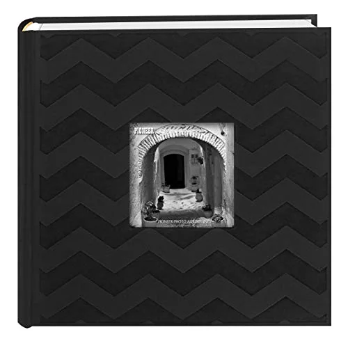 200-Pocket Chevron Embossed Frame Leatherette Photo Album, 4x6, Black