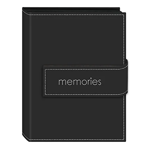 208-Pocket Sewn Leatherette Cover Album with Embroidery Trim Strap Closure for 4x6 Prints
