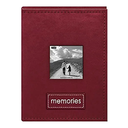 36-Pocket Sewn Raspberry Faux Suede Frame Cover Album with Embroidered Patch Trim for 4x6 Prints