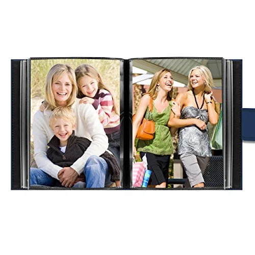 Embroidered Strap Sewn Leatherette Mini Album, 36 pockets, 5x7, Blue (EXP-57/BM), photo 4