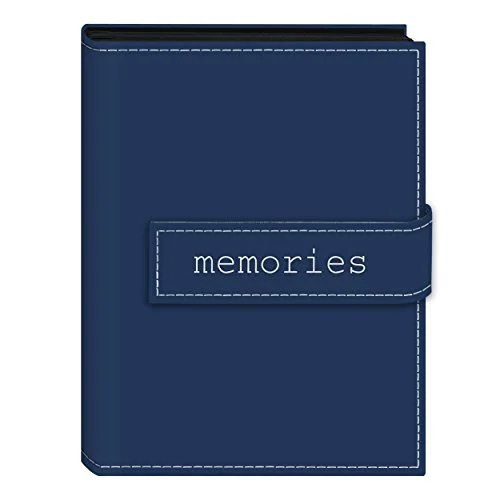 Embroidered Strap Sewn Leatherette Mini Album, 36 pockets, 5x7, Blue (EXP-57/BM)