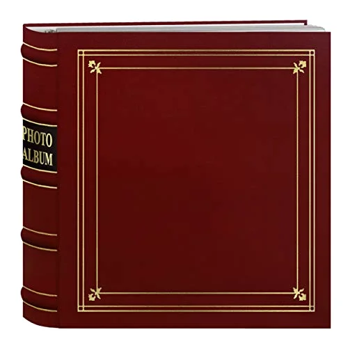 Ring Bound Bonded Leather Album with Gold Accents, 200 pockets, Gold,Red