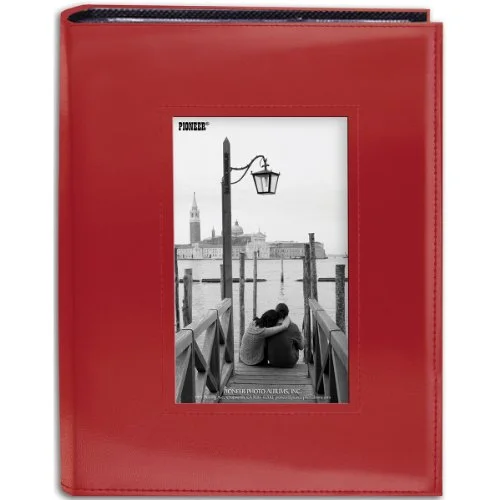 Sewn Leatherette Frame Photo Album, Red