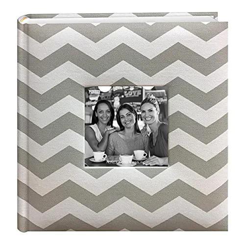 Chevron Fabric Frame Cover Photo Album, 200 pockets, Gray (DA-200CHEV/GR)