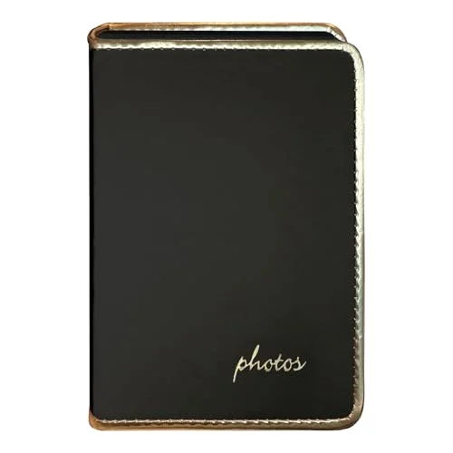 Gold Piped Edge Sewn Mini Photo Album, Black