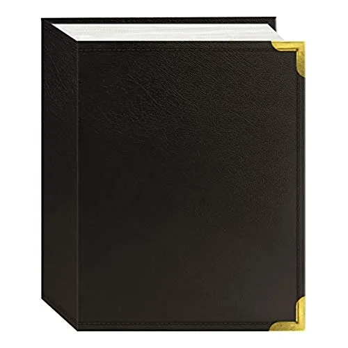 Sewn Leatherette Album with Brass Corners, 100 pockets, Clear,White,Brown