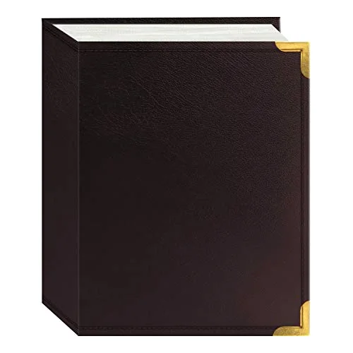 Sewn Leatherette Album with Brass Corners, 100 pockets, Clear,White (E4-100/BG)