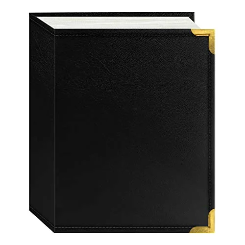 Sewn Leatherette Album with Brass Corners, 100 pockets, Black